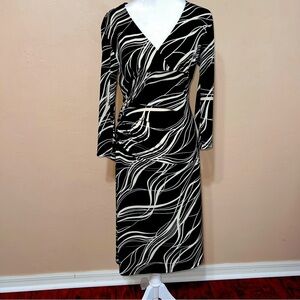 Vintage 1990s Teeze Me USA Stretchy Midi Dress V-Neck Fitted Long-sleeve Dress